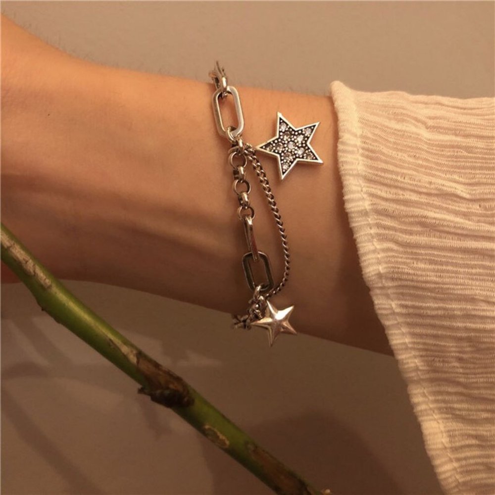 *925 Sterling Silver Diamond Star Link Bracelet - Picture 2 of 12